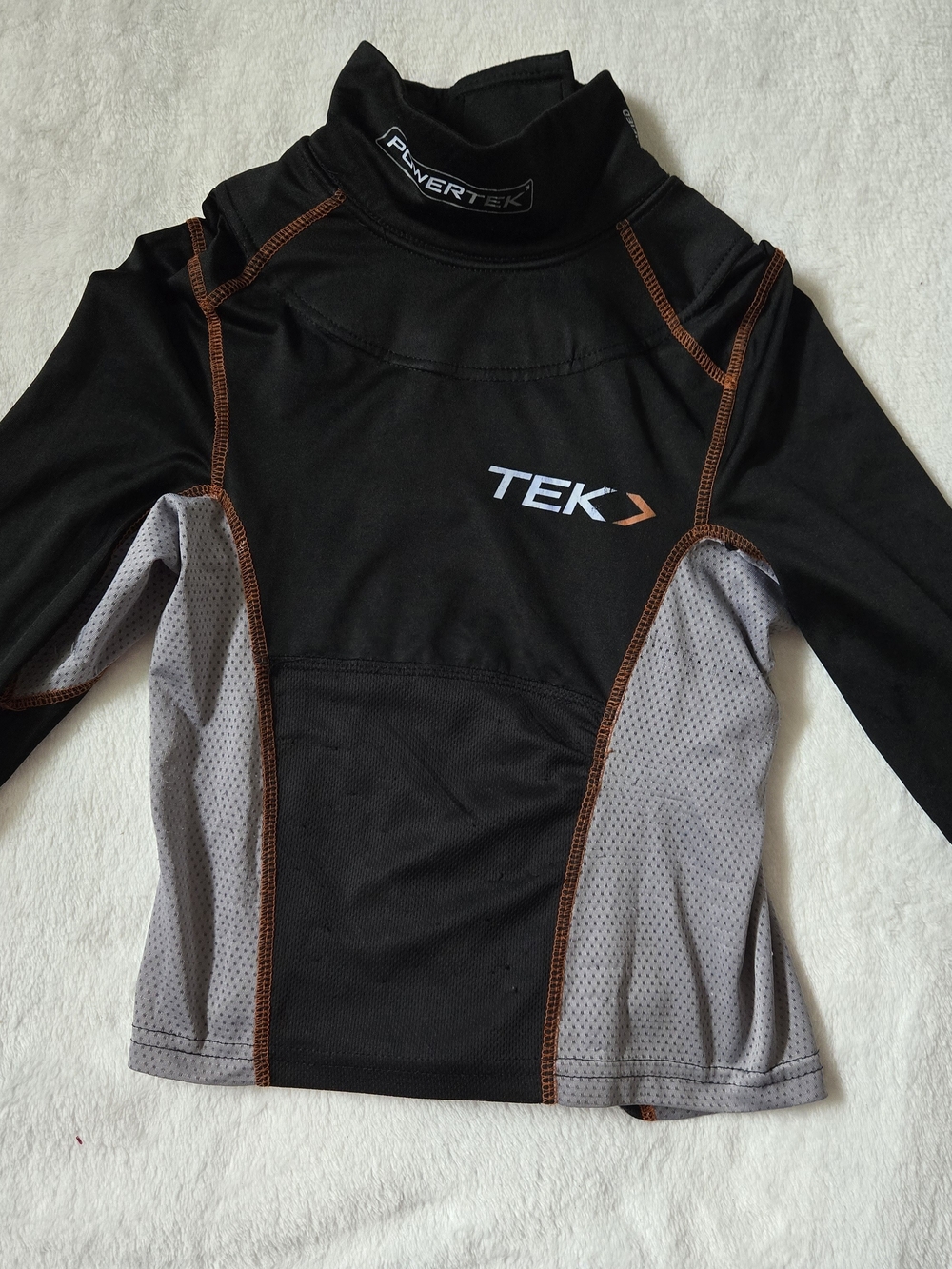 tek gear Black Gray Youth Athletic Long Sleeve Top with Orange Stitching